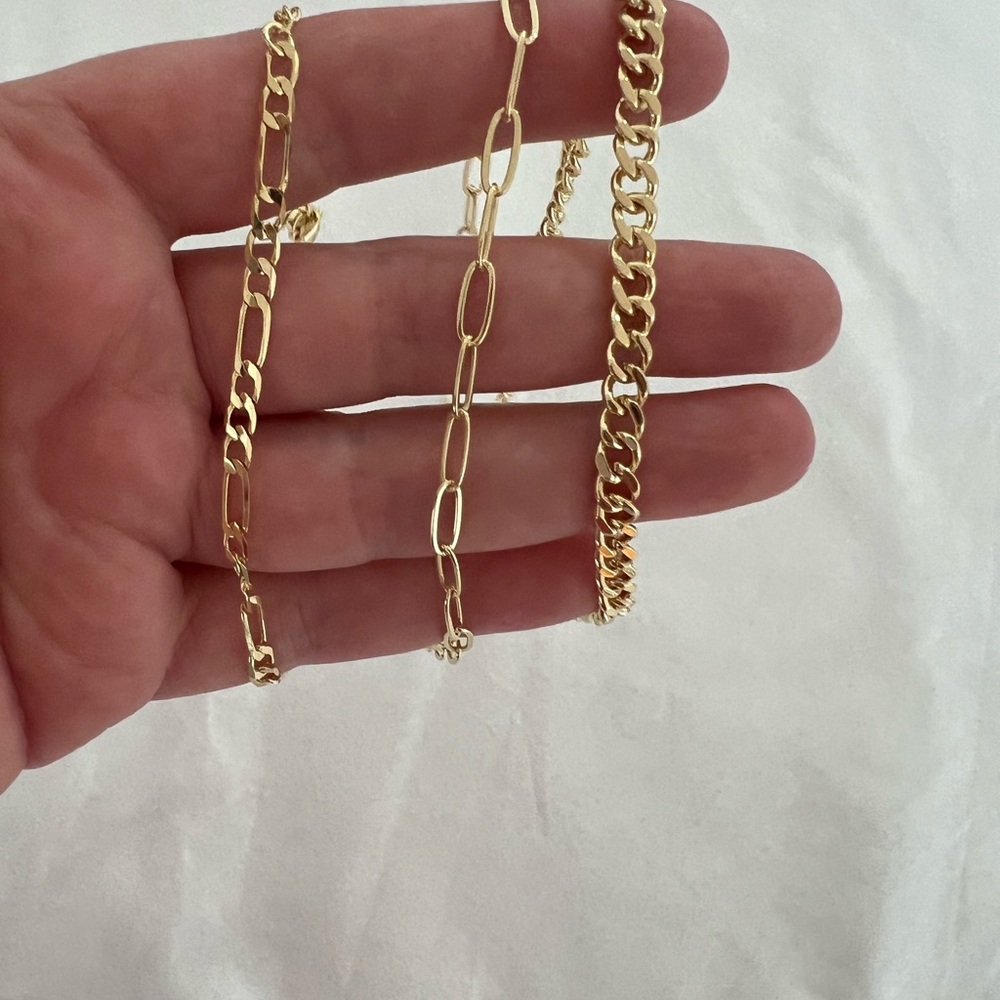 3 elegant Gold paper clip Cuban anklets